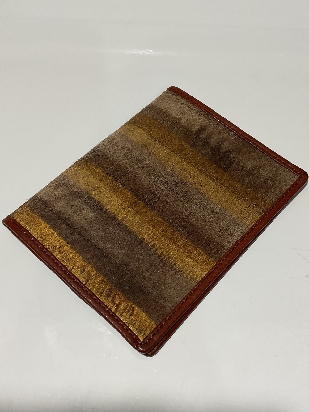 Leather-Trim Brown & Gold Striped Passport Holder Wallet made in Italy